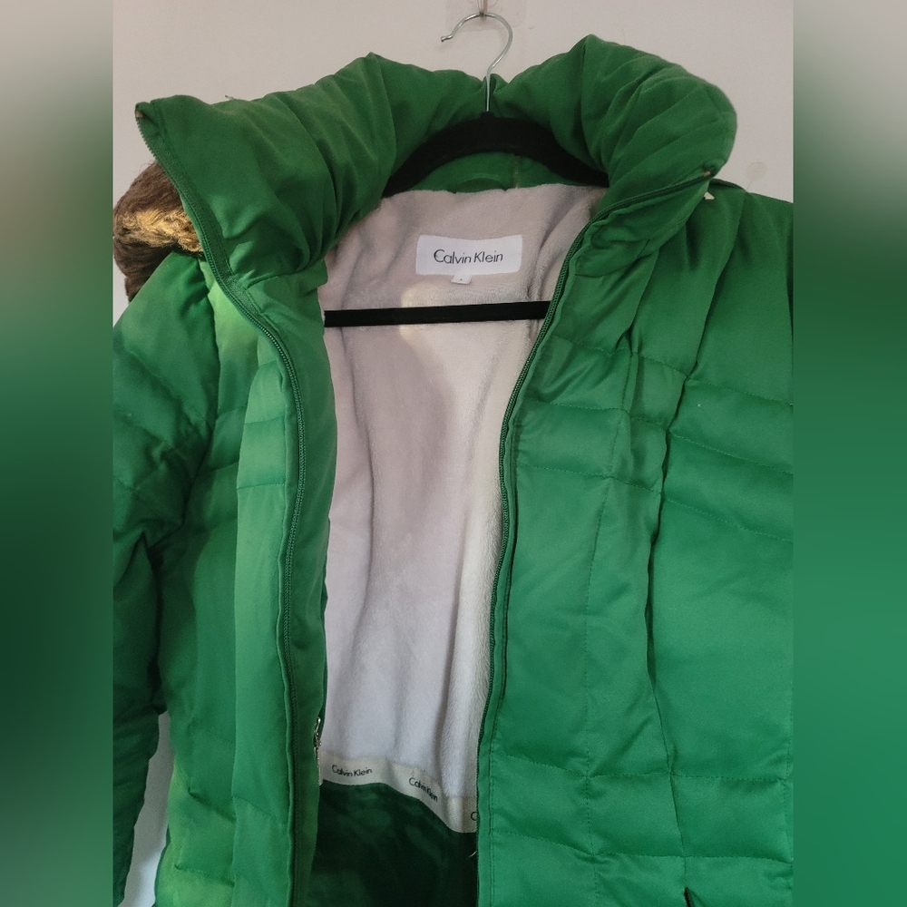Calvin Klein Bright Green Puffer Jacket Size Small with removable hoodie - Picture 3 of 11